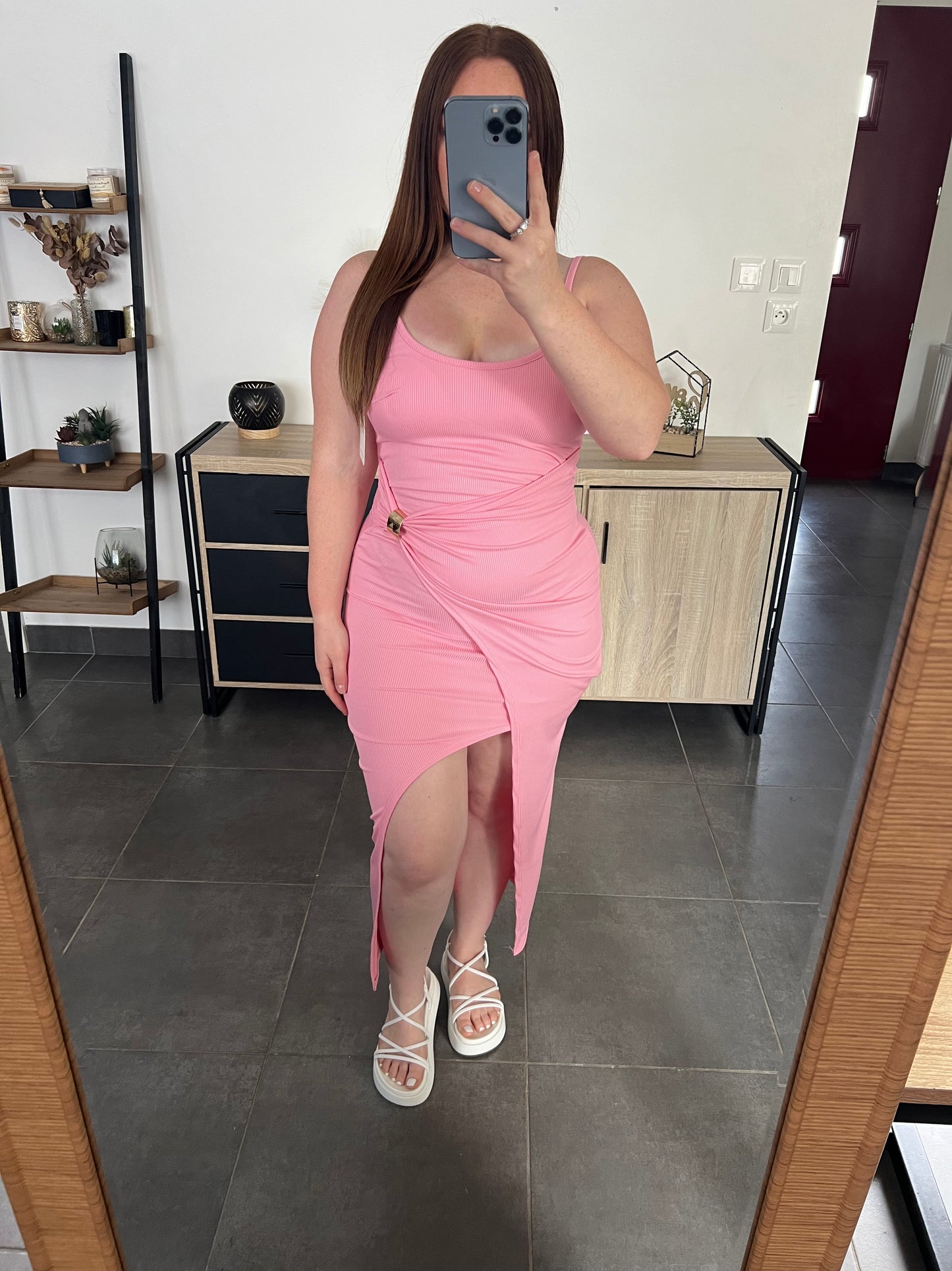 Robe longue rose