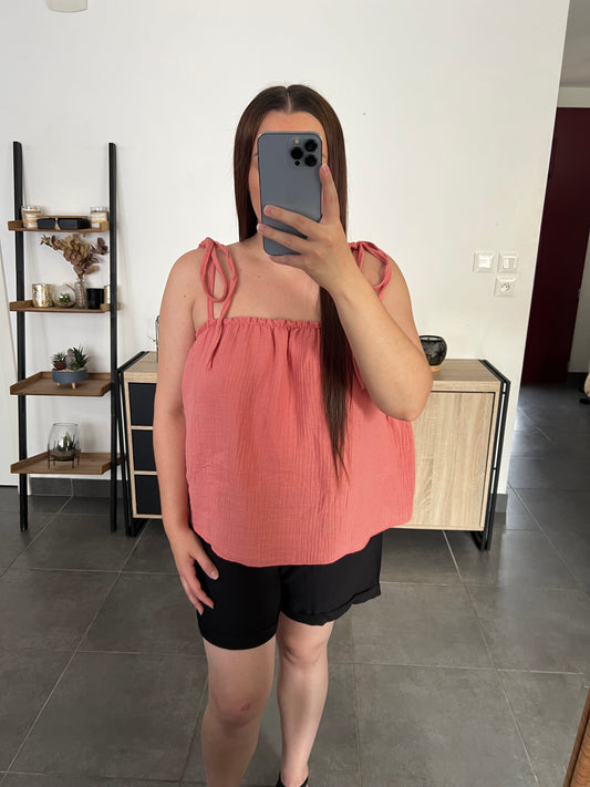 Top gaze de coton corail