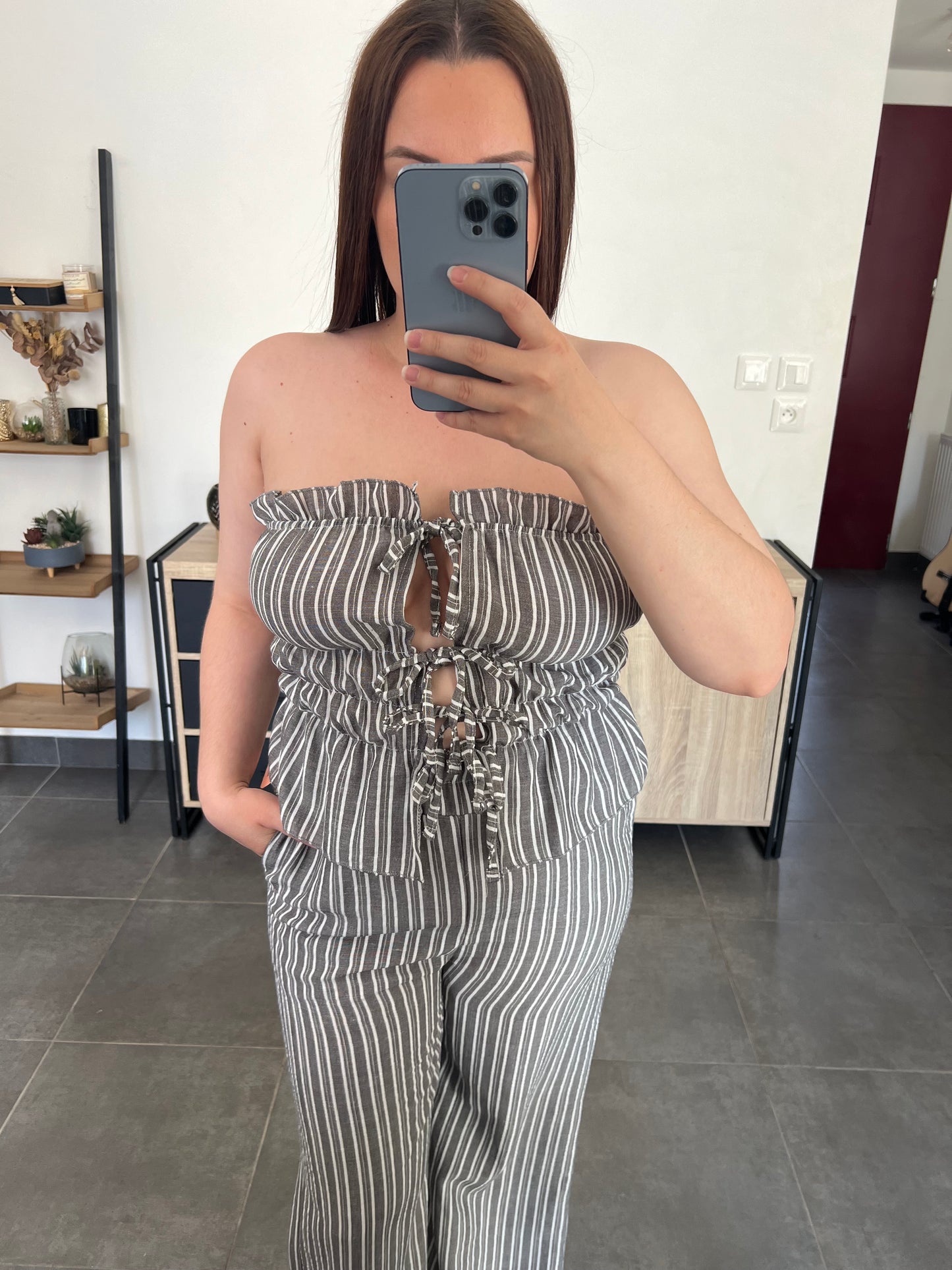 Ensemble rayé gris