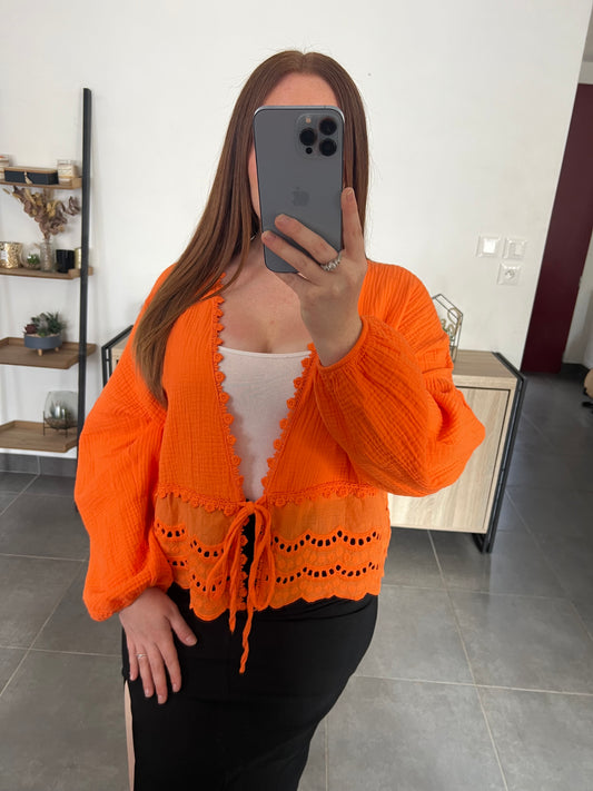 Blouse gaze de coton orange
