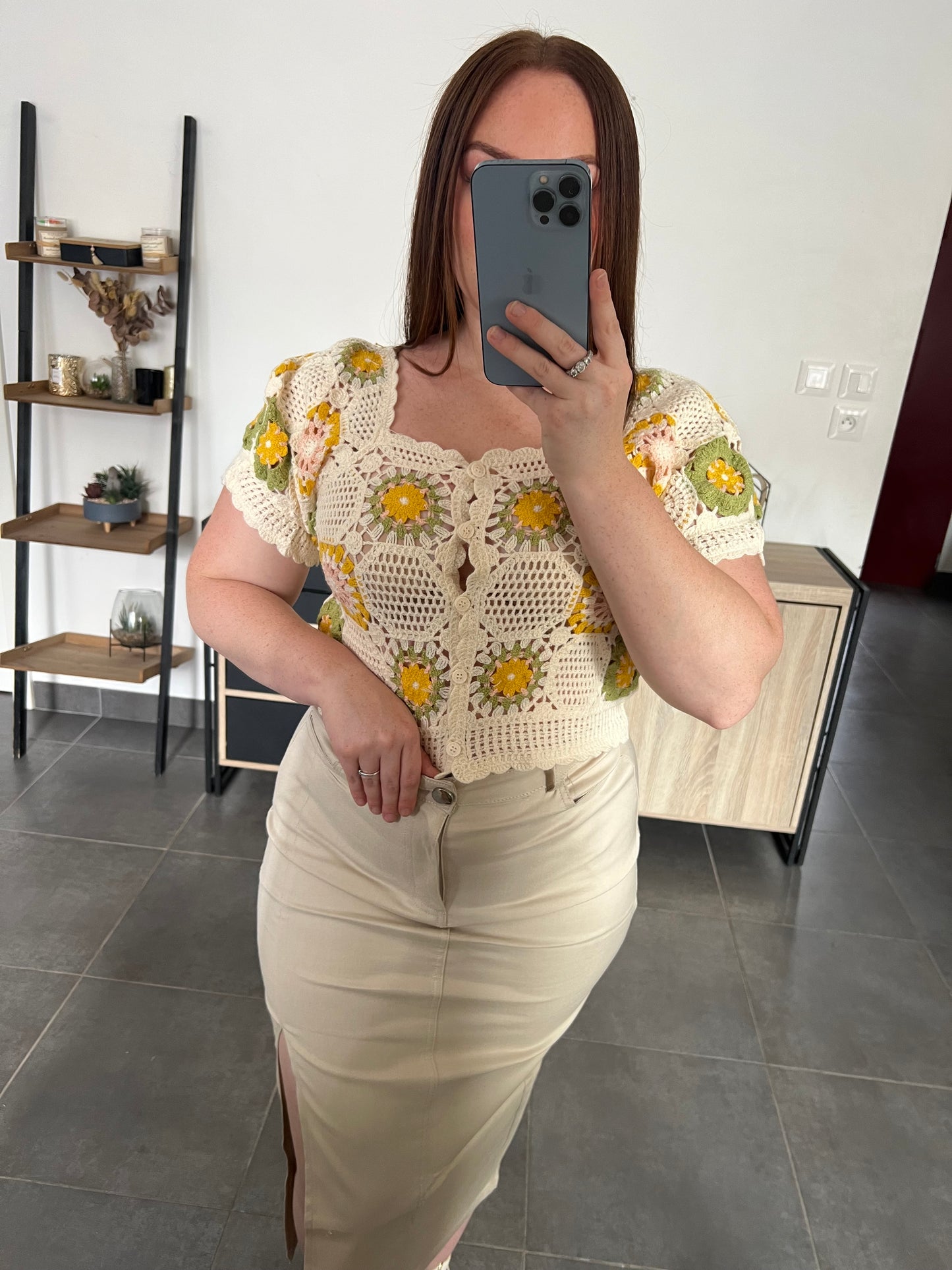 Top crochet jaune